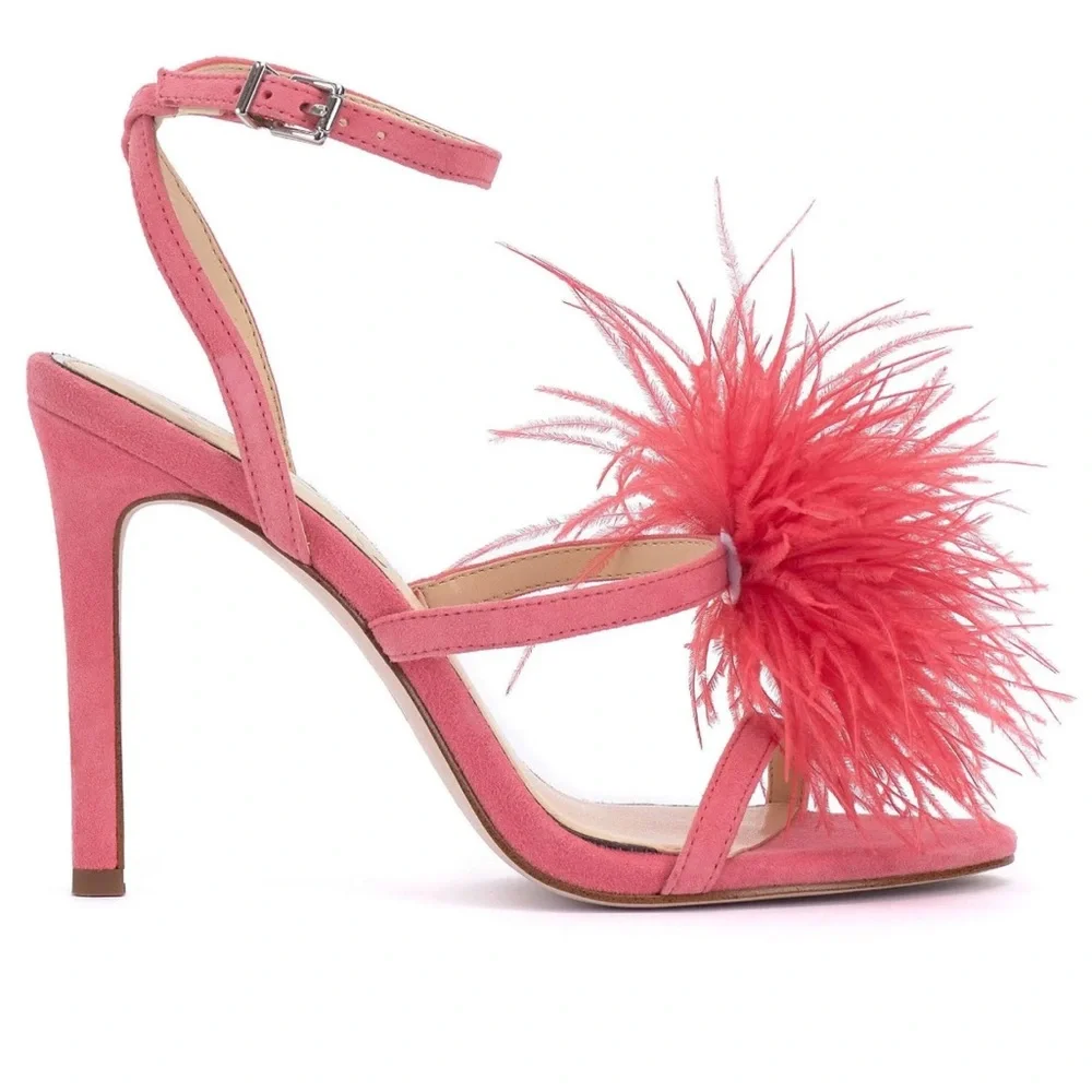 Jessica Simpson: Jenevya Pompom Strappy Heel, Sweet Coral, size 9 - Picture 2 of 7